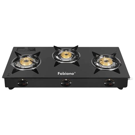 Buy Fabiano Toughened Glass Top 3 Burner Manual Gas Stove(Heat Resistant, Black) Online – Croma