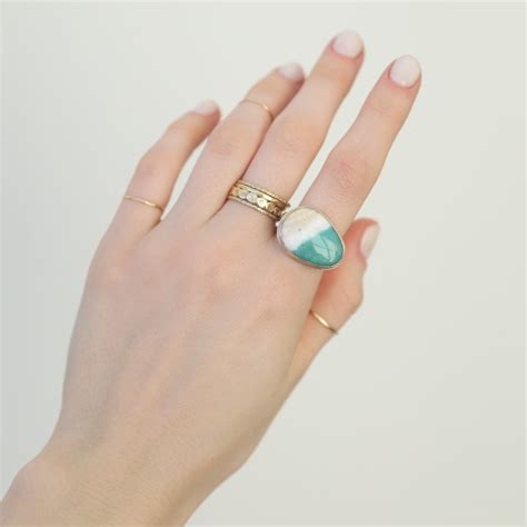 Indonesian Blue Fossilized Opalized Wood Ring By Jamie Joseph Newtwist