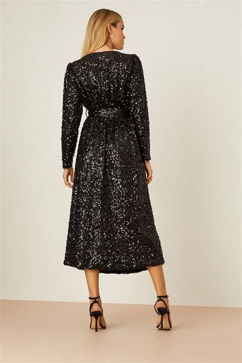 Dresses Multi Sequin Wrap Belted Midi Dress Dorothy Perkins