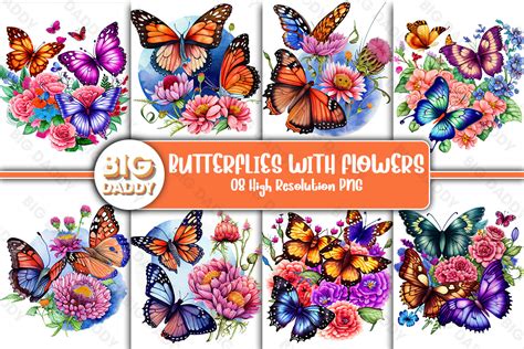 Butterflies With Flowers Sublimation Graphic By Big Daddy · Creative Fabrica