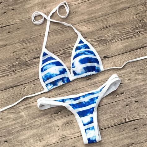 Blue White Swimwear Women Bikini Sexy Stripes Swimsuit Bikini Push