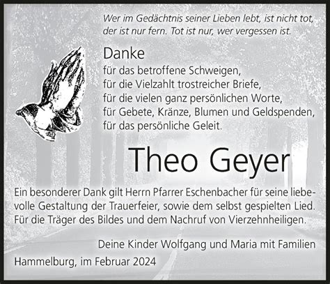 Theo Geyer Traueranzeige Trauer Infranken De