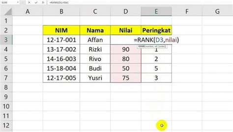 Rumus Ranking Excel Fungsi Rank Rank Eq Rank Avg