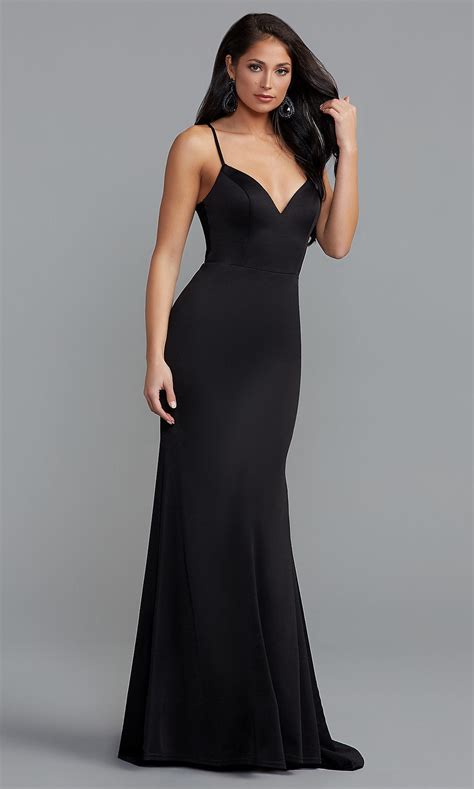 Lace Back Long Black Formal Prom Dress