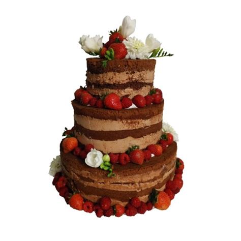 Tort weselny piętrowy wzór Nc01 Naked Cake z owocami i żywymi