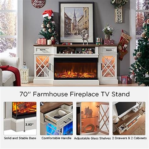 Okd Sided Farmhouse Electric Fireplace Tv Stand For Tvs Up To