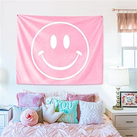 Buy Dark Swan Pink Smiley Face Tapestry Cute Aesthetic Preppy Room