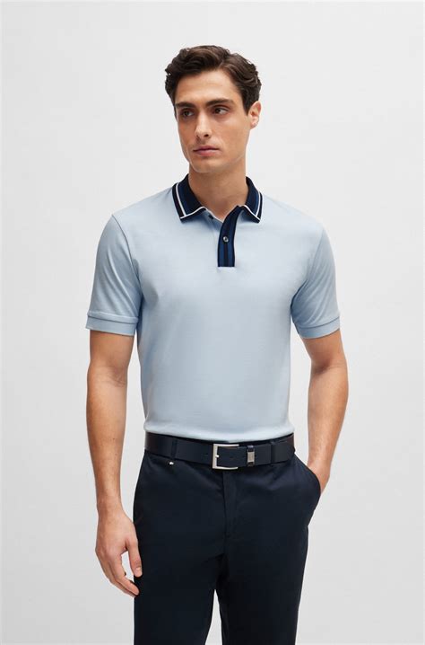 Boss Mercerized Cotton Slim Fit Polo Shirt With Contrast Stripes