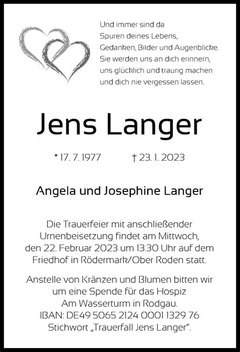 Traueranzeigen Von Jens Langer Trauer Op Online De