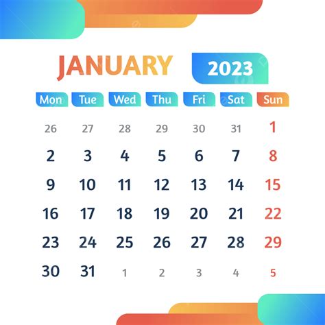 Gambar Januari 2023 Kalender Bulanan Januari 2023 2023 Kalender Bulanan Png Dan Vektor Dengan