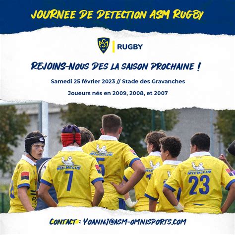 La journée de détection ASM Rugby programmée le 25 février prochain