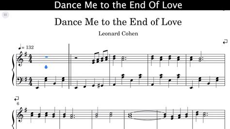 Leonard Cohen Dance Me To The End Of Love Sheet Music Youtube