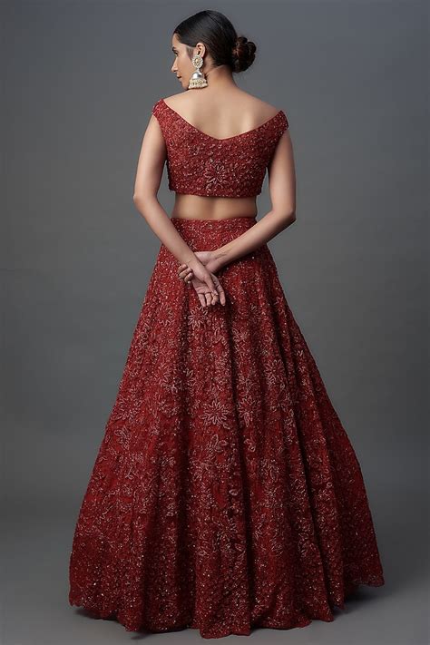 Red Organza Hand Embroidered Lehenga Set Design By Kalighata At Pernia S Pop Up Shop 2024