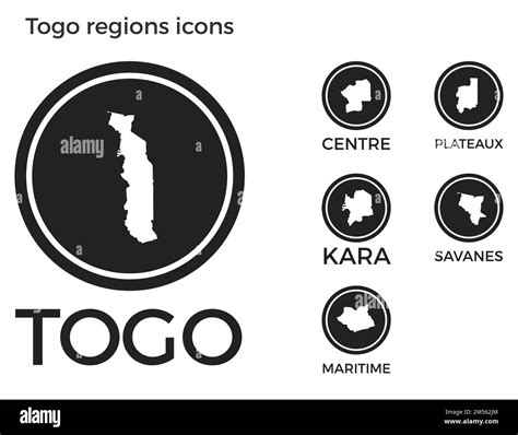 Iconos De Regiones De Togo Logotipos Redondos Negros Con Mapas Y