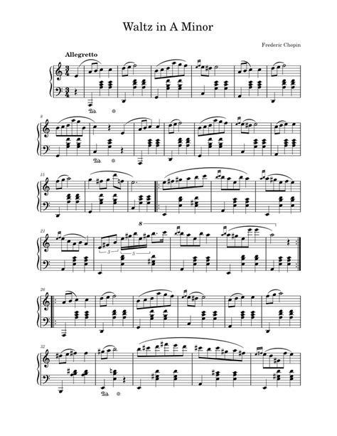 Waltz In A Minor B150 Frédéric Chopin Sheet Music For Piano Solo Easy