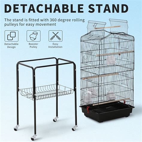 HCY Open Top Standing Bird Cage Parakeets Cage 64 Inch With Rolling