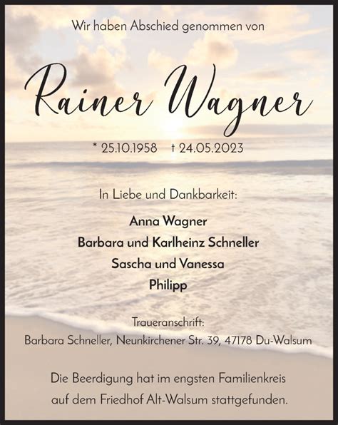 Traueranzeigen Von Rainer Wagner Trauer In Nrw De