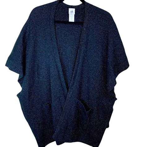 Cabi Luxury Poncho Wrap Cardigan Sweater Black Ribbed Gem