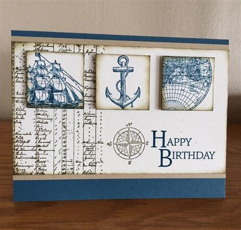 Nautical Happy Birthday Card Ocean Theme Birthday Card Ship Etsy