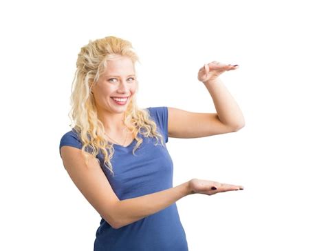 Premium Photo Woman Holding Invisible Object