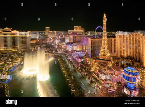 Aerial View Of Las Vegas Strip In Nevada As Seen At Night Usa Stock