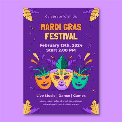 Plantilla de póster vertical de mardi gras dibujada a mano Vector Gratis