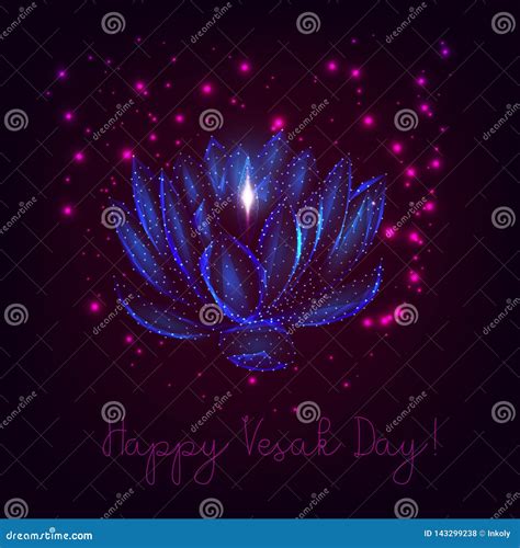 Happy Vesak Day Card With Glowing Low Poly Lotus Flower Oil Lamps And