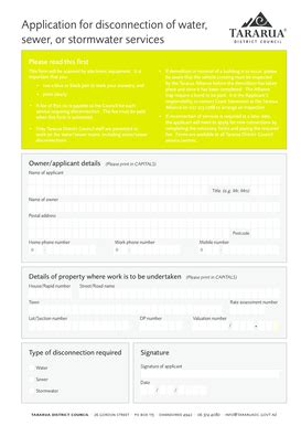 Fillable Online Tararuadc Govt Application For Disconnection Of Water