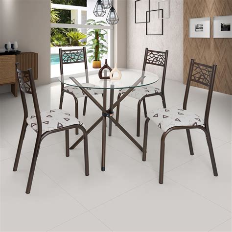 Conjunto De Mesa Jade Slim Tampo Vidro Incolor M Redondo