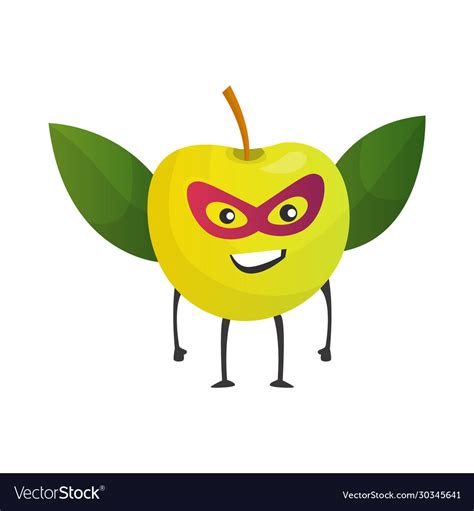 Cartoon Superhero Apple Fruit In Mask And Cape Vector Image