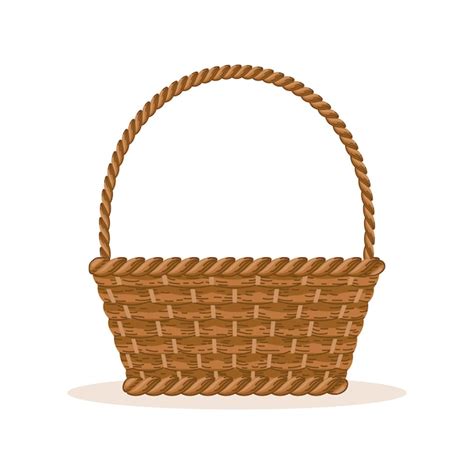 Premium Vector Wicker Basket With A Handle On A White Background