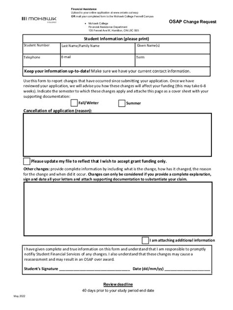 Fillable Online How To Report Changes To Osap Application Information