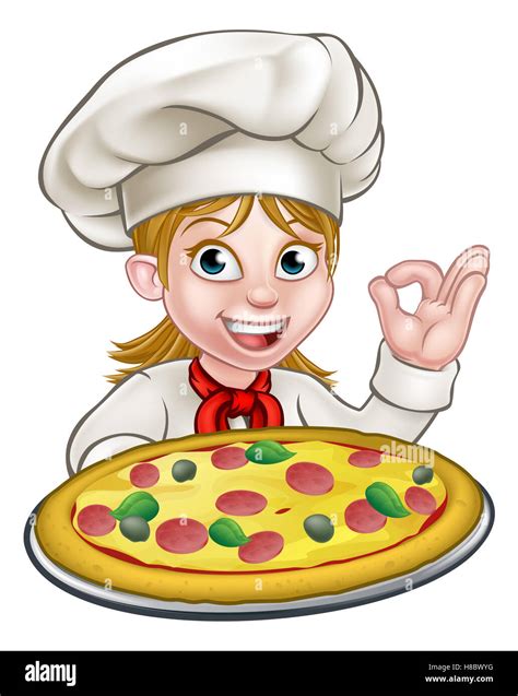 Cartoon Female Woman Chef Character Holding A Pizza And Giving A Perfect Okay Delicious Cook