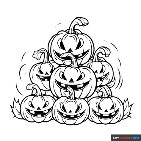 Halloween Pumpkin Pile Coloring Page Easy Drawing Guides