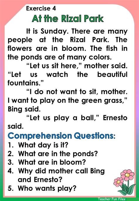 Teacher Fun Files English Stories With Reading Comprehension Questions