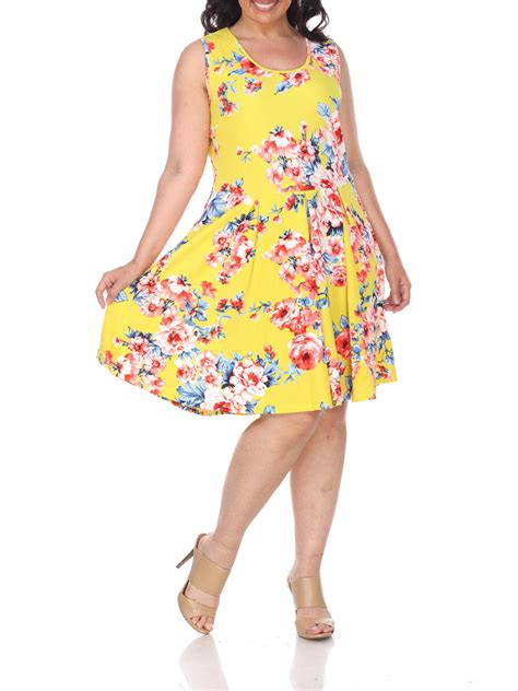 White Mark Womens Plus Size Flower Fit And Flare Dress