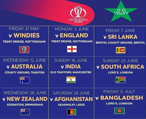 Icc Cricket World Cup Schedule For Pakistan Team Paki Mag