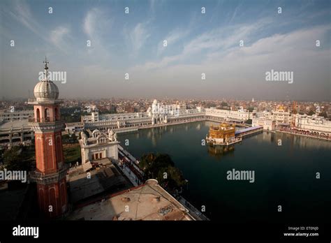 Aerial view of city and Harmandir Sahib or Darbar Sahib or Golden ...