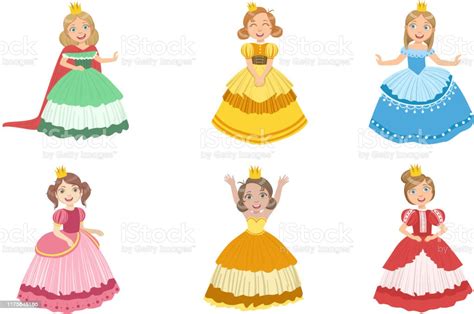 Smiling Girls Princesses Chracters In Different Colorful Beautiful