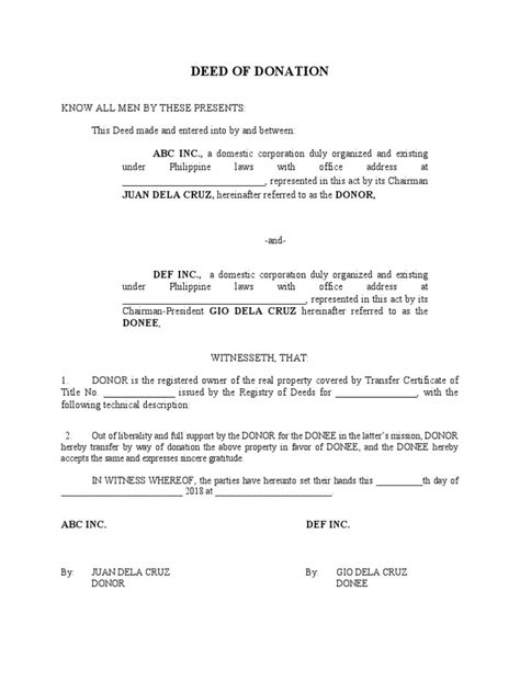 Sample Deed Of Donation Real Property Offer And Acceptance Pdf Civil Law Legal System