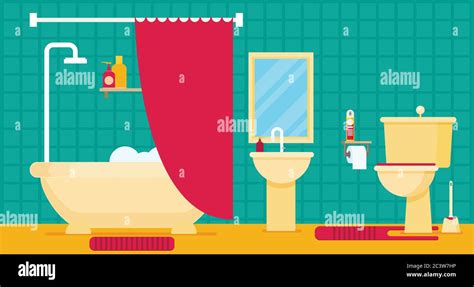 Bathroom With Furniture Flat Style Vector Illustration Stock Vector