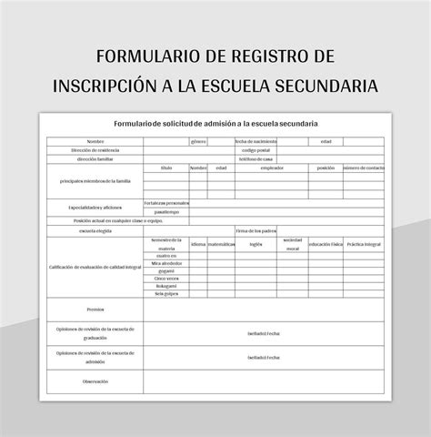 Plantilla De Excel Formulario De Registro De Inscripci N A La Escuela