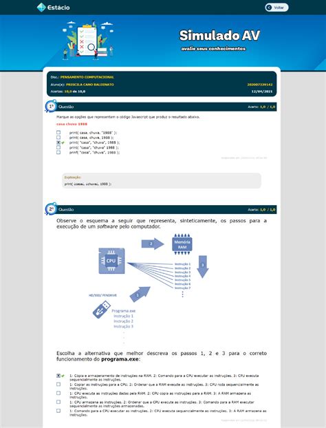 Simulado Av Pensamento Computacional An Lise E Desenvolvimento De