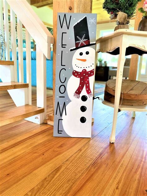 Welcome Snowman Porch Sign Winter Porch Sign Christmas Porch Sign