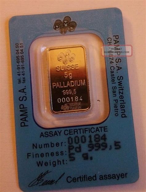 5 Gram Palladium Bar Pamp Suisse Statue Of Liberty In Assay