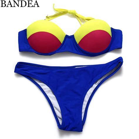 Bandea Sexy Women Push Up Bikini Brazilian Patchwork Swimwear Neon