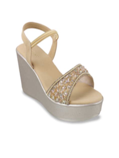 Buy Metro Embellished Open Toe Wedges With Backstrap Heels For Women