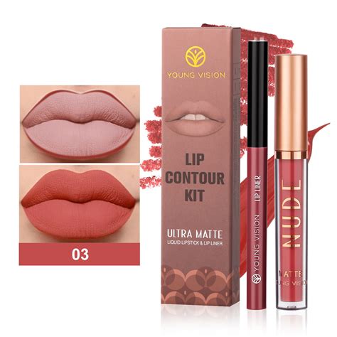 Keirinecc 2pcs Matte Lipstick And Lip Liner Set Cream Nude Mauve Long Lasting Waterproof