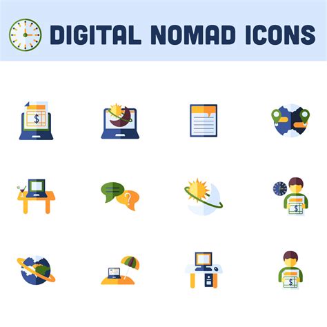 Colorful Digital Nomad Icon Set In Flat Style. 24482530 Vector Art at