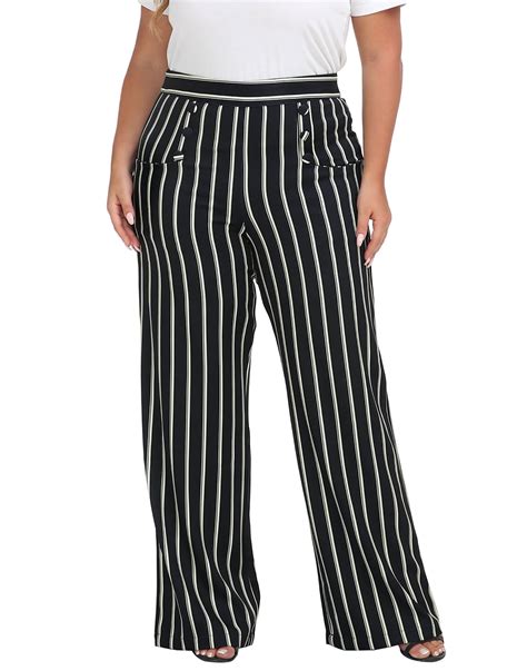 Hde Womens High Waisted Dress Pants Long Wide Leg Palazzo Trouser Tall S Plus Black White